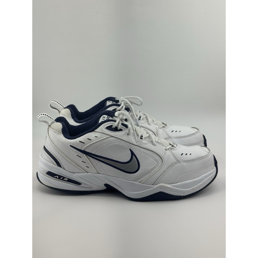 Men's Nike Air Monarch IV White Navy Workout Walking Sneakers Size 11 Wide